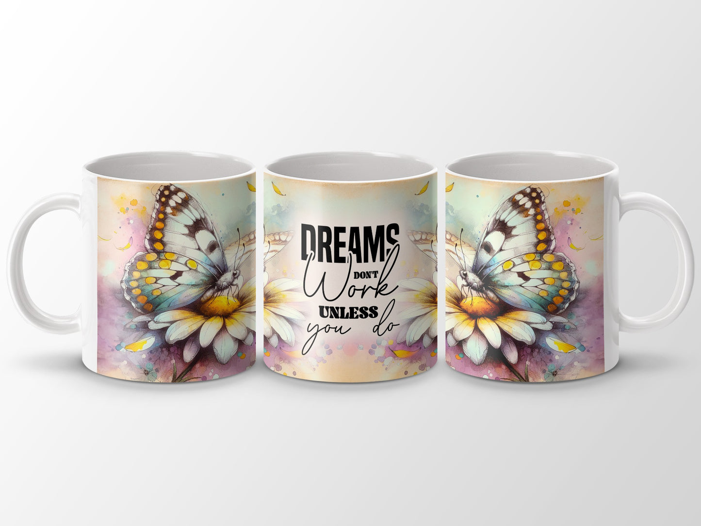Dreams Don't Work Unless You Do Butterfly Flower Quote Mug product type
Butterfly art
Inspirational quote
Dreams don't work
Motivational mug
Watercolor butterfly
Flower design
Unique coffee cup
Aesthetic drinkware
Positive vibes
Desk accessory
Gift for her
Birthday present
Daily inspiration
Quote mug
Butterfly lover
Nature inspired
Artwork mug
Home office decor
Creative design
Uplifting message