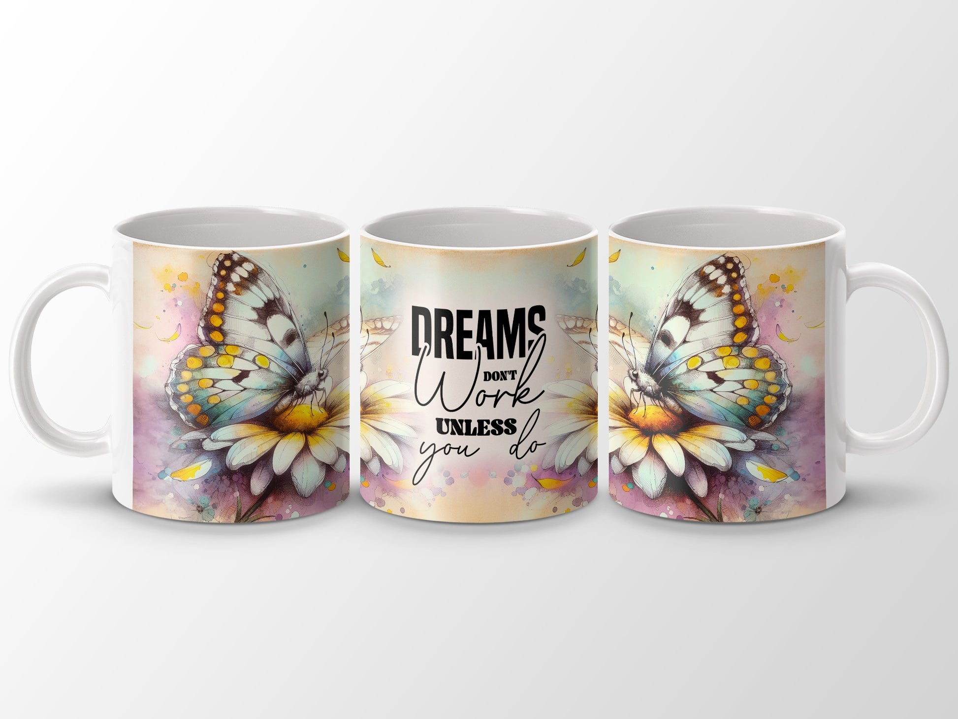 Dreams Don't Work Unless You Do Butterfly Flower Quote Mug product type
Butterfly art
Inspirational quote
Dreams don't work
Motivational mug
Watercolor butterfly
Flower design
Unique coffee cup
Aesthetic drinkware
Positive vibes
Desk accessory
Gift for her
Birthday present
Daily inspiration
Quote mug
Butterfly lover
Nature inspired
Artwork mug
Home office decor
Creative design
Uplifting message