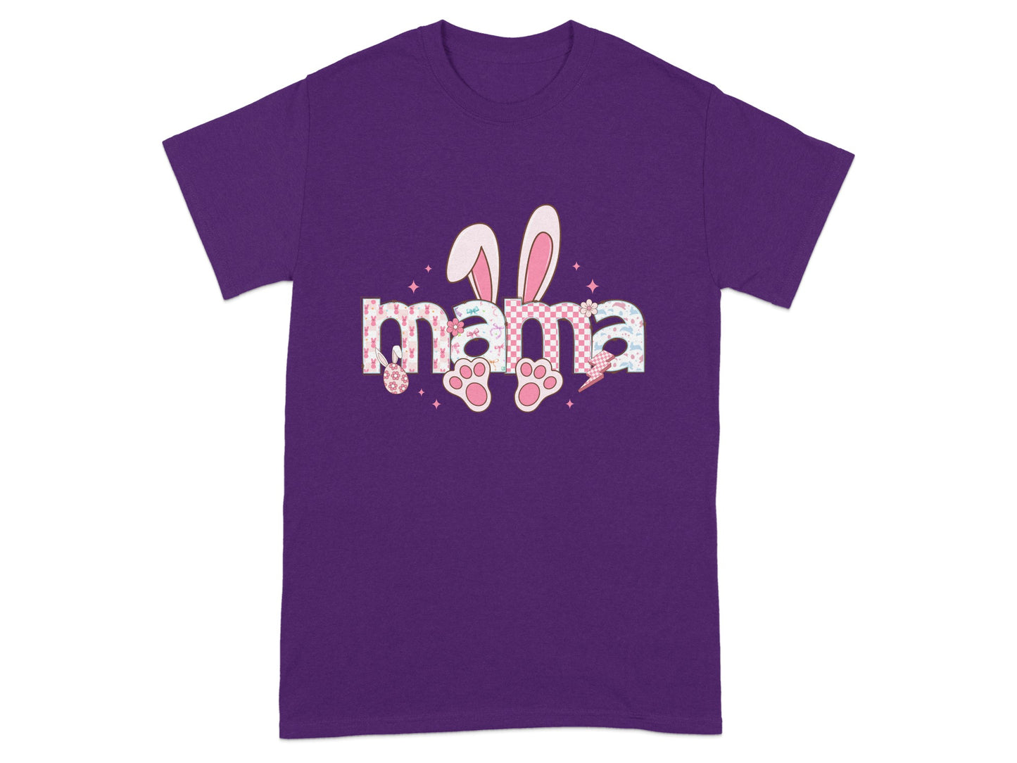 Cute Purple Mama Bunny Ears and Paws Graphic Shirt