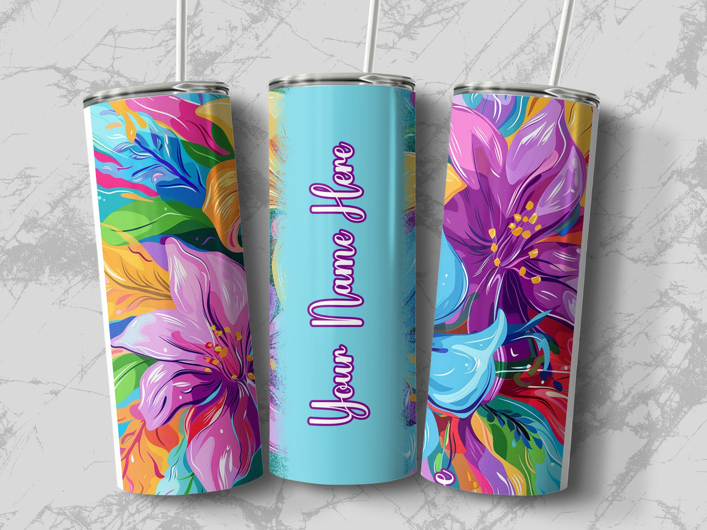 Vibrant Colorful Floral Custom Name Personalized Tumbler product type