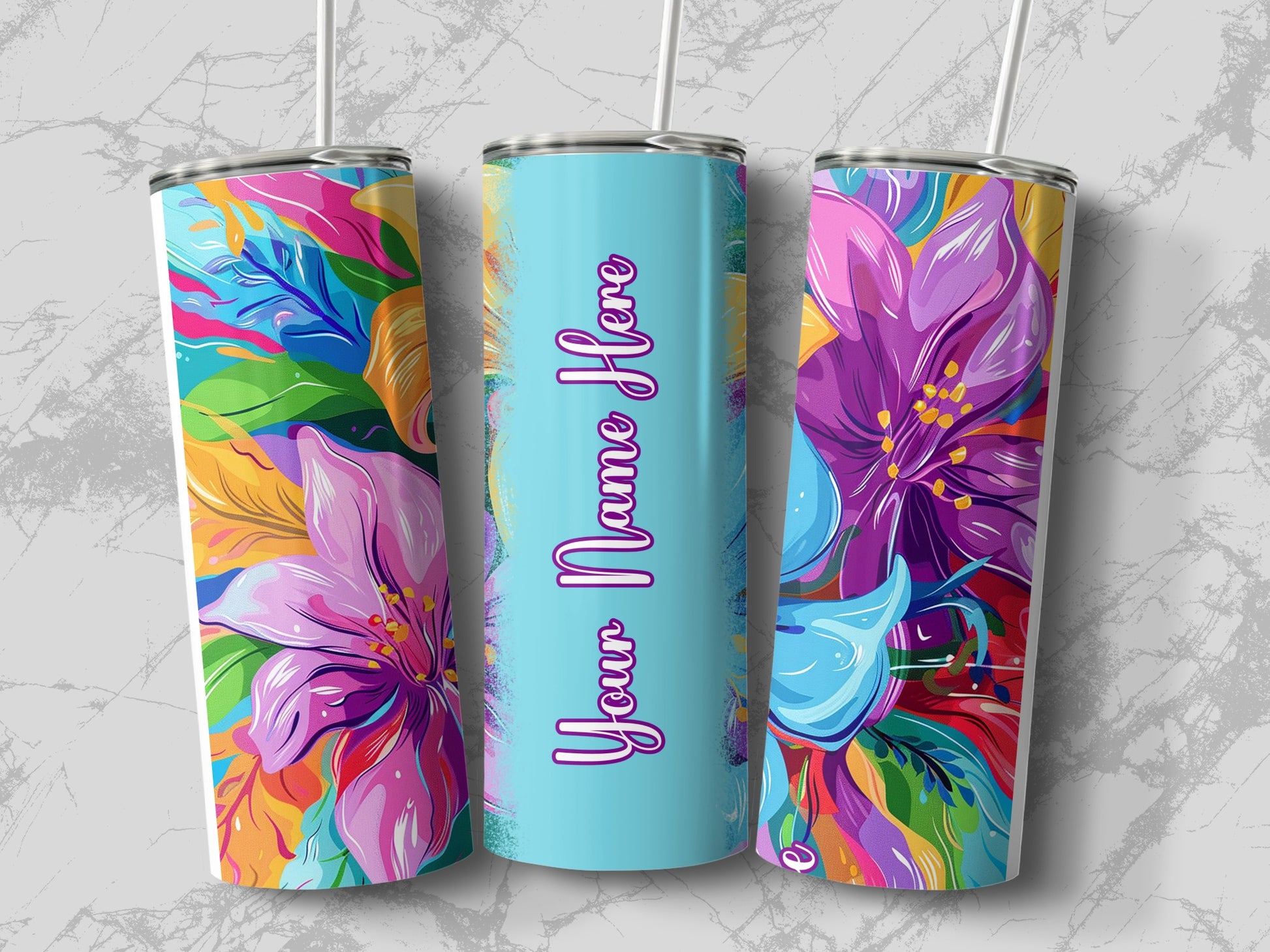 Vibrant Colorful Floral Custom Name Personalized Tumbler product type