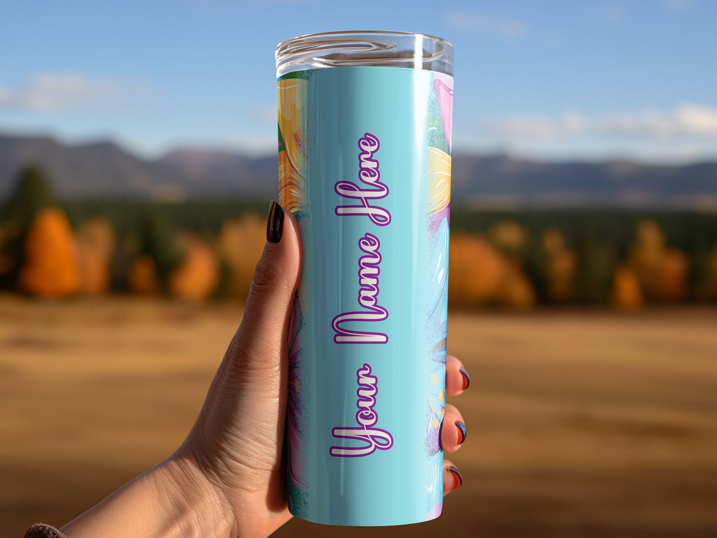 Custom Floral Your Name Here Blue Tumbler product type