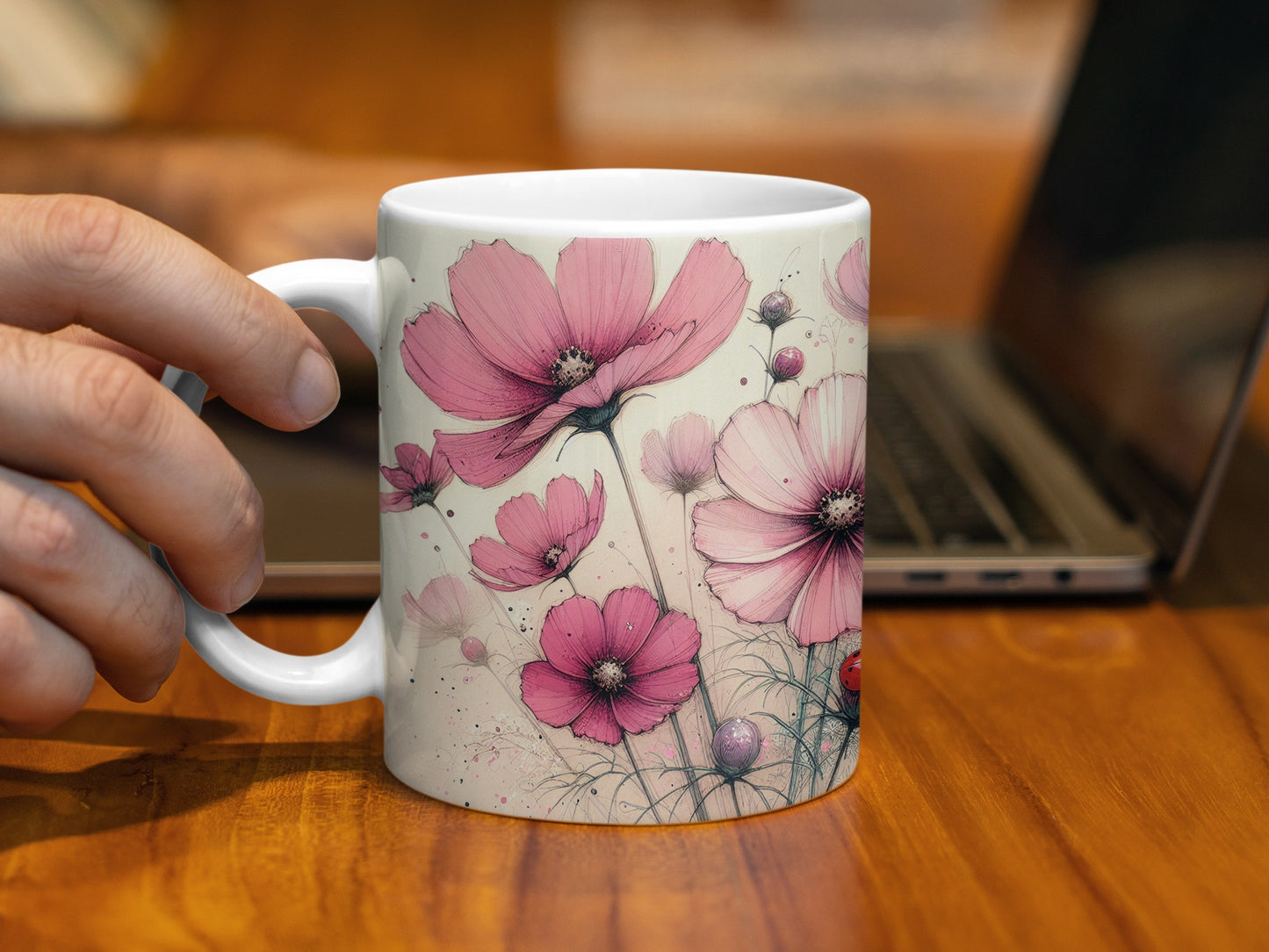 Pink Cosmos Floral Design Artistic White Mug mug
Mug
Coffee Mug
Tea Mug
Drinkware
Pink Flowers
Cosmos Flowers
Floral Design
Botanical Art
Watercolor Style
Sketch Flowers
Ladybug Decor
Nature Inspired
Garden Theme
Artistic Design
Elegant Bloom
White Mug
Spring Vibes
Summer Floral
Gift Idea
Home Office