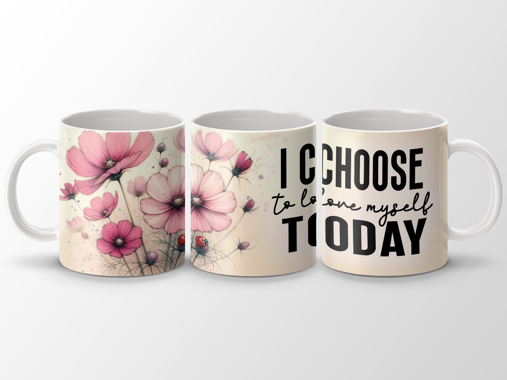 Pink Cosmos I CHOOSE to love myself TODAY product type

Pink Floral
Cosmos Flowers
Self Love
Inspirational
Positive Quote
Today Affirmation
Floral Design
Botanical Art
Ladybug Print
Spring Theme
Watercolor Effect
Gift Idea
Unique Design
Coffee Mug
Tea Cup
Drinkware
Kitchenware
Home Decor
Daily Reminder
Empowerment