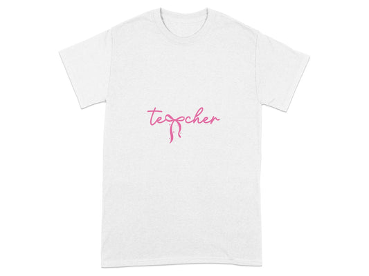 Pink Teacher Graphic White T-shirt Casual Clothing