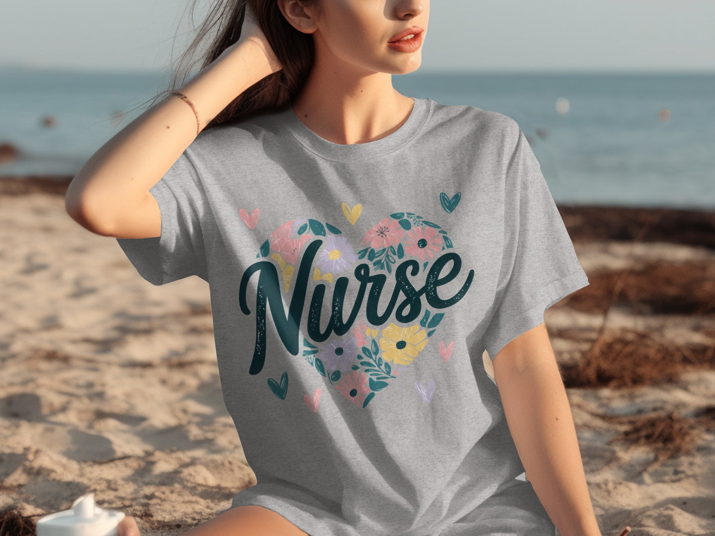 Heart-Themed Floral Nurse Shirt for Medical Professionals