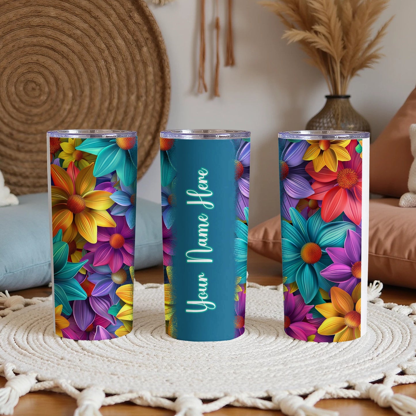 Personalized Vibrant Floral Custom Name Tumbler product type