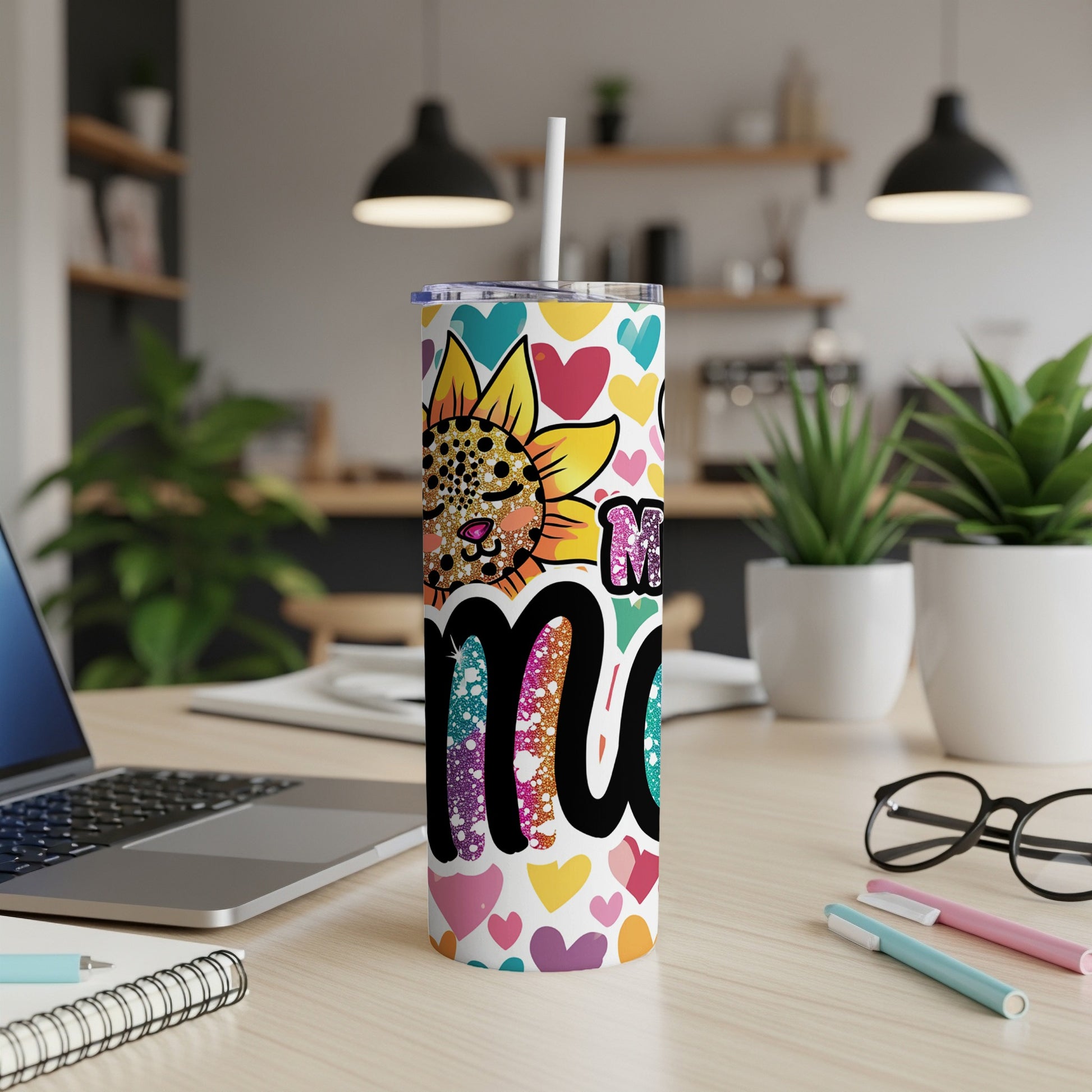 Colorful Leopard Sunflower Mom Heart Tumbler Cup
