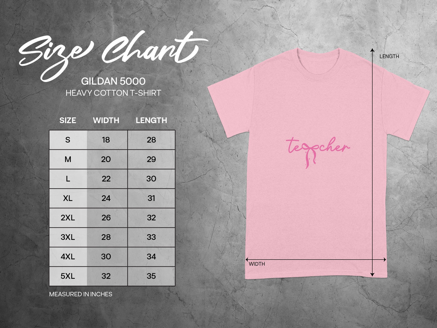 Teacher Pink Shirt with Size Chart Options T-Shirt