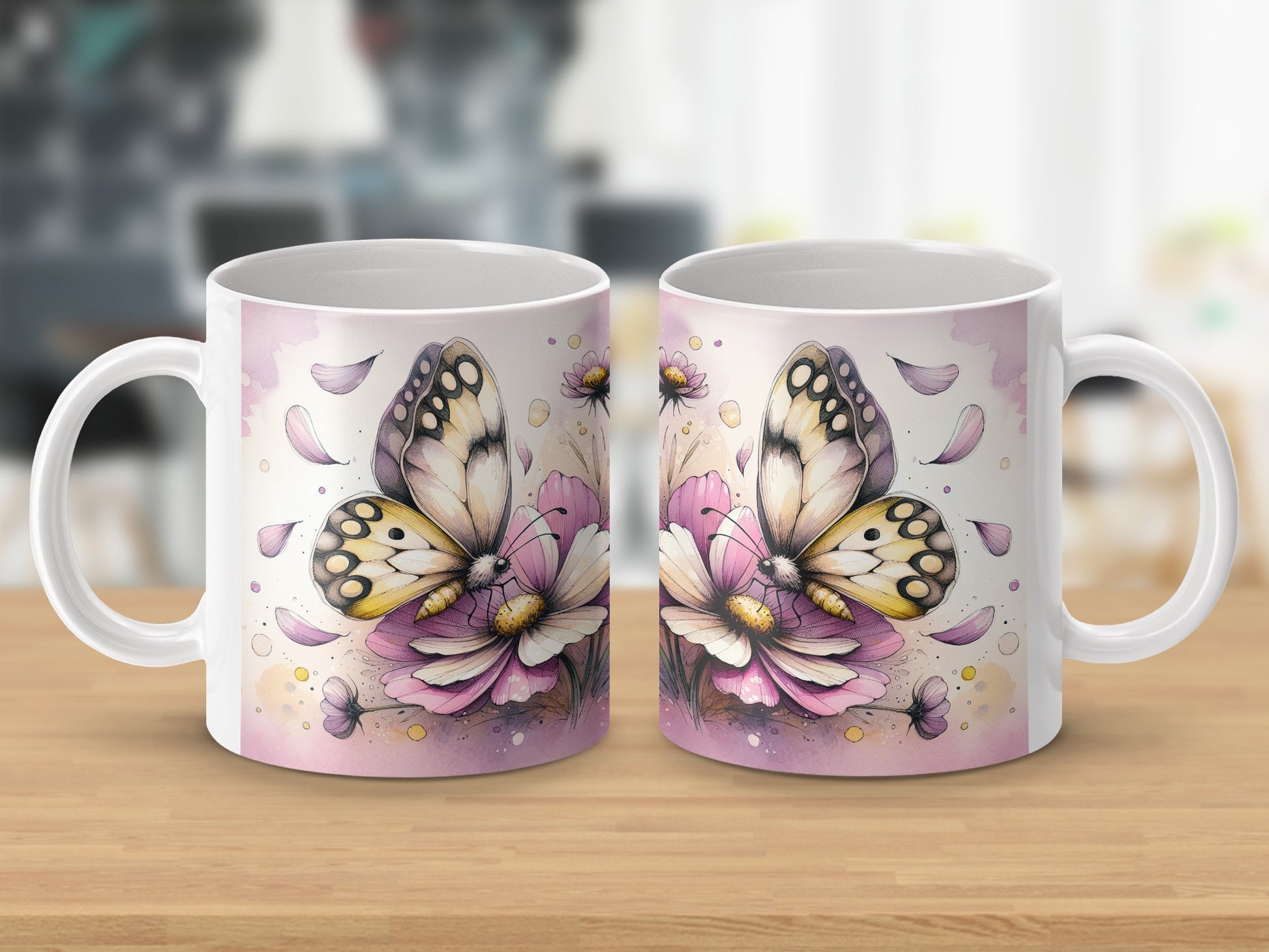Watercolor Butterfly Floral Pink Design Mug product type