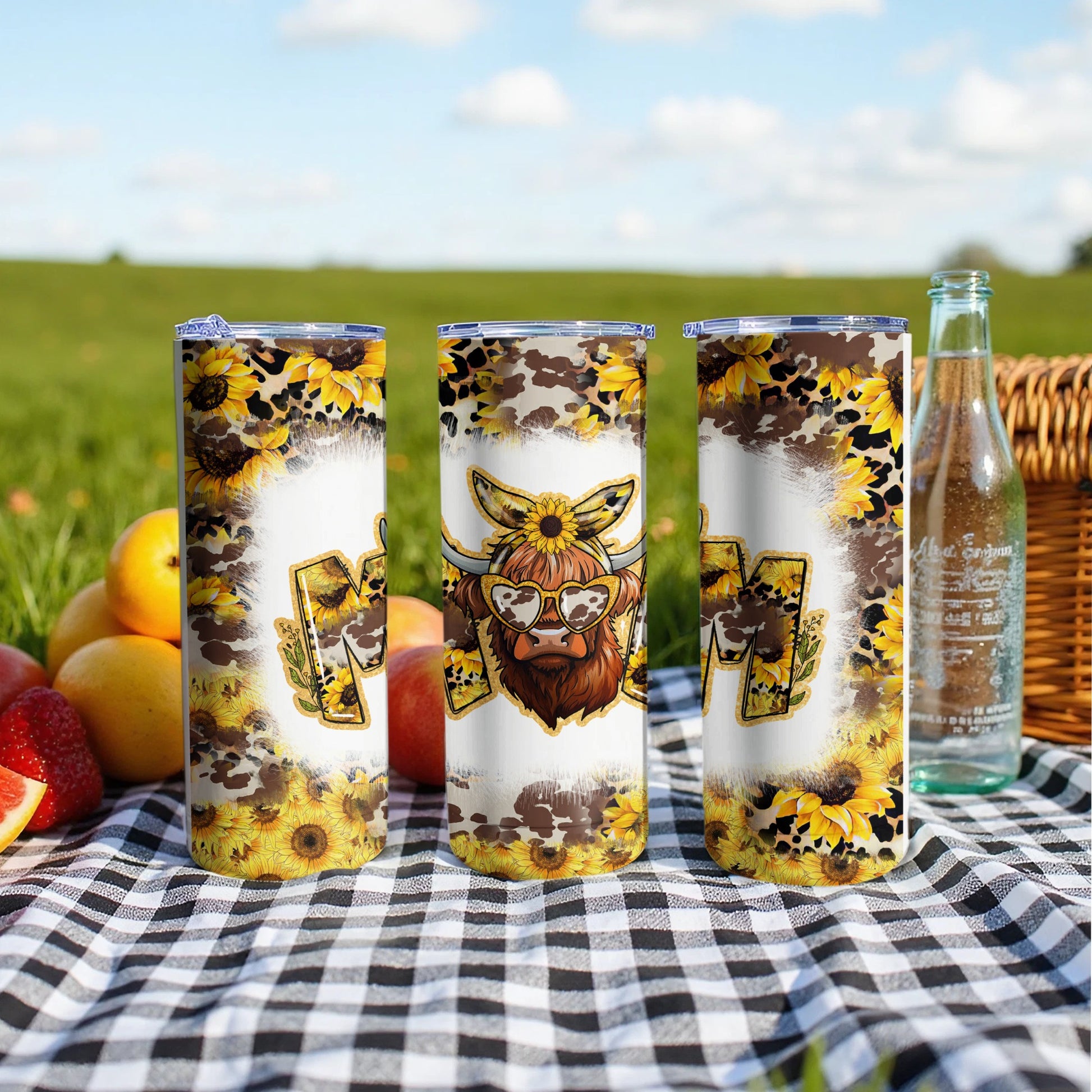 Sunflower and Highland Cow Tumbler for Beverage Lovers