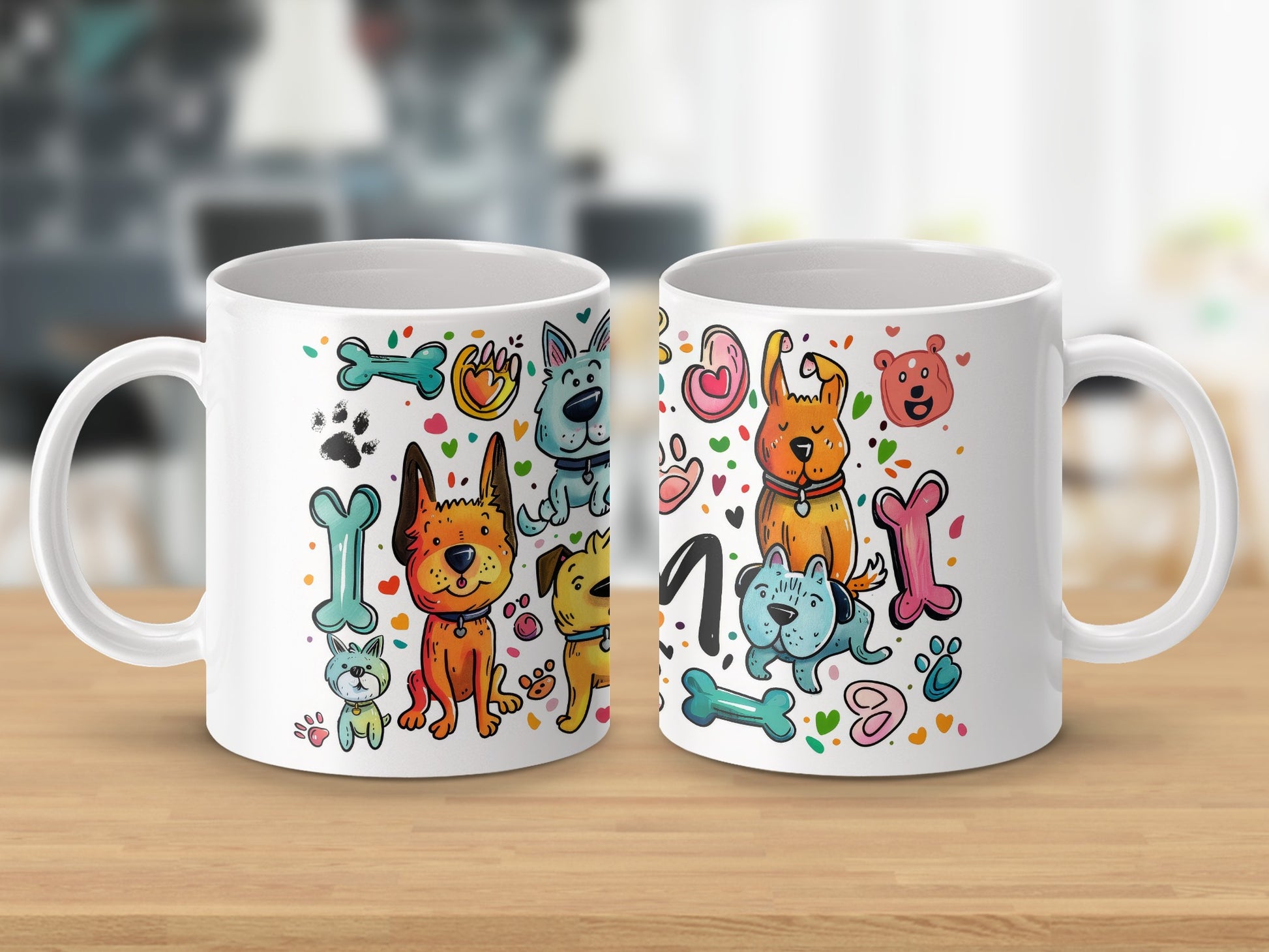 Cartoon Dogs Bones Hearts Paw Prints Colorful Dogs product type