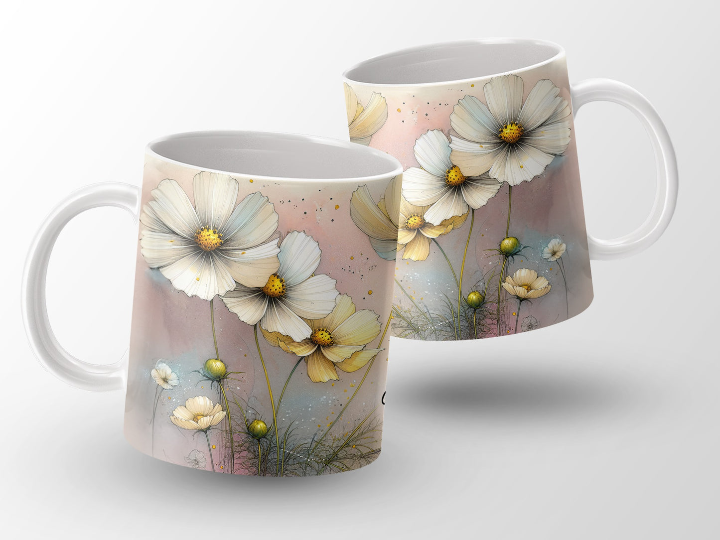 White Yellow Cosmos Floral Design Pastel Watercolor Mug product type
Cosmos
Floral
Flowers
White flowers
Yellow flowers
Pastel design
Watercolor art
Nature design
Botanical print
Garden flowers
Illustration
Spring theme
Summer flowers
Elegant design
Gift idea
Mug
Coffee mug
Tea cup
Drinkware
Home decor