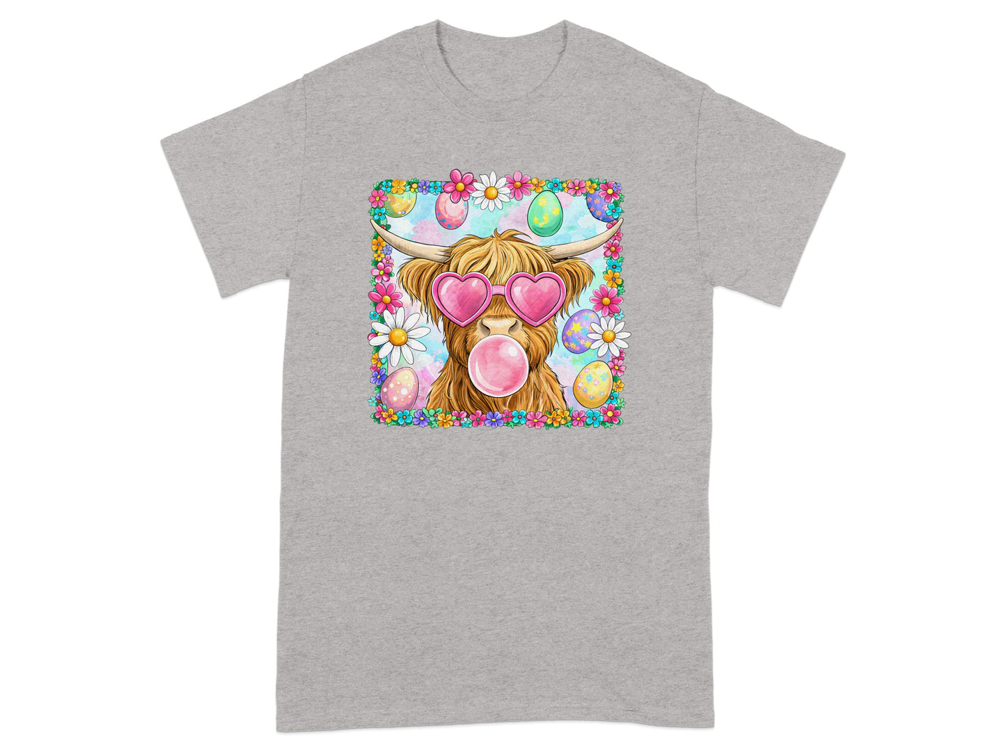 Cute Cow with Heart Sunglasses and Easter Eggs Shirt