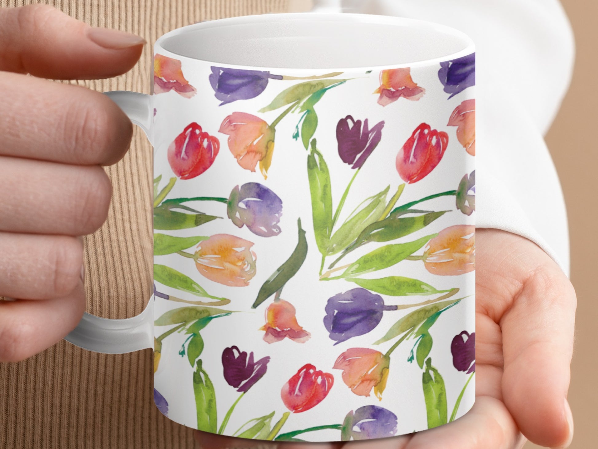 Watercolor Tulip Design Colorful Floral Pattern Mug product type