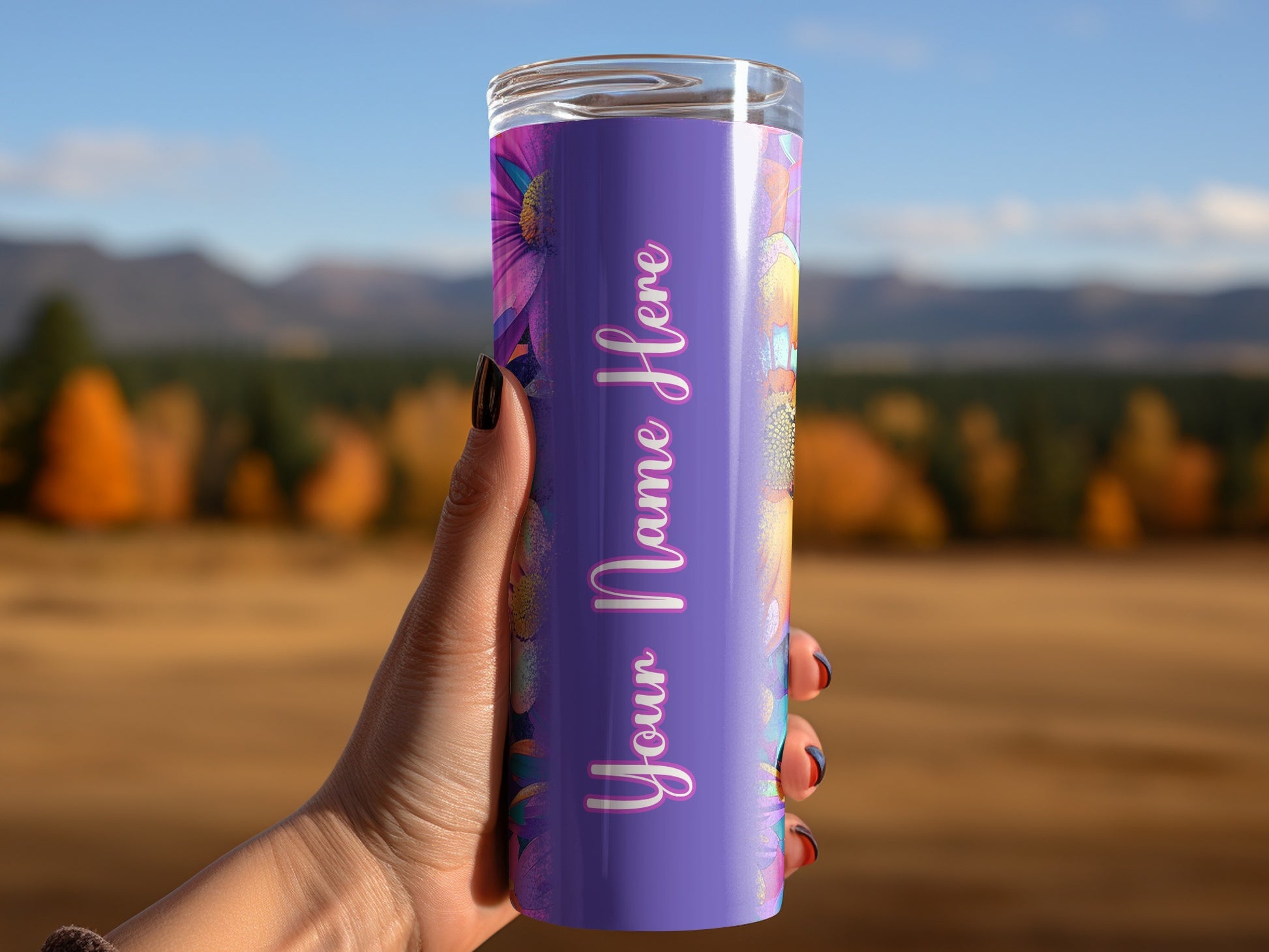 Personalized Purple Floral Tumbler Your Name Here product type