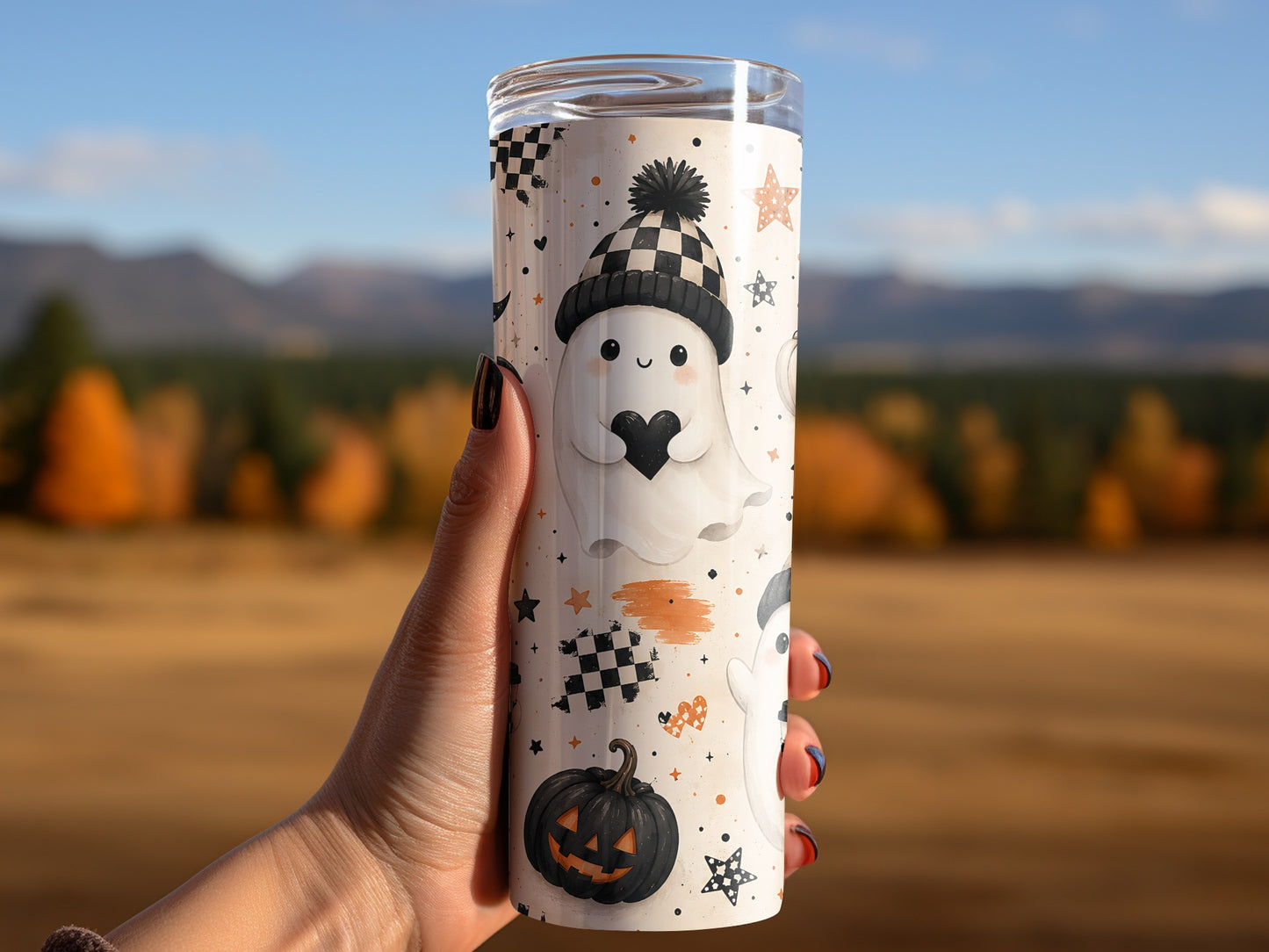 Tumbler with Halloween ghosts