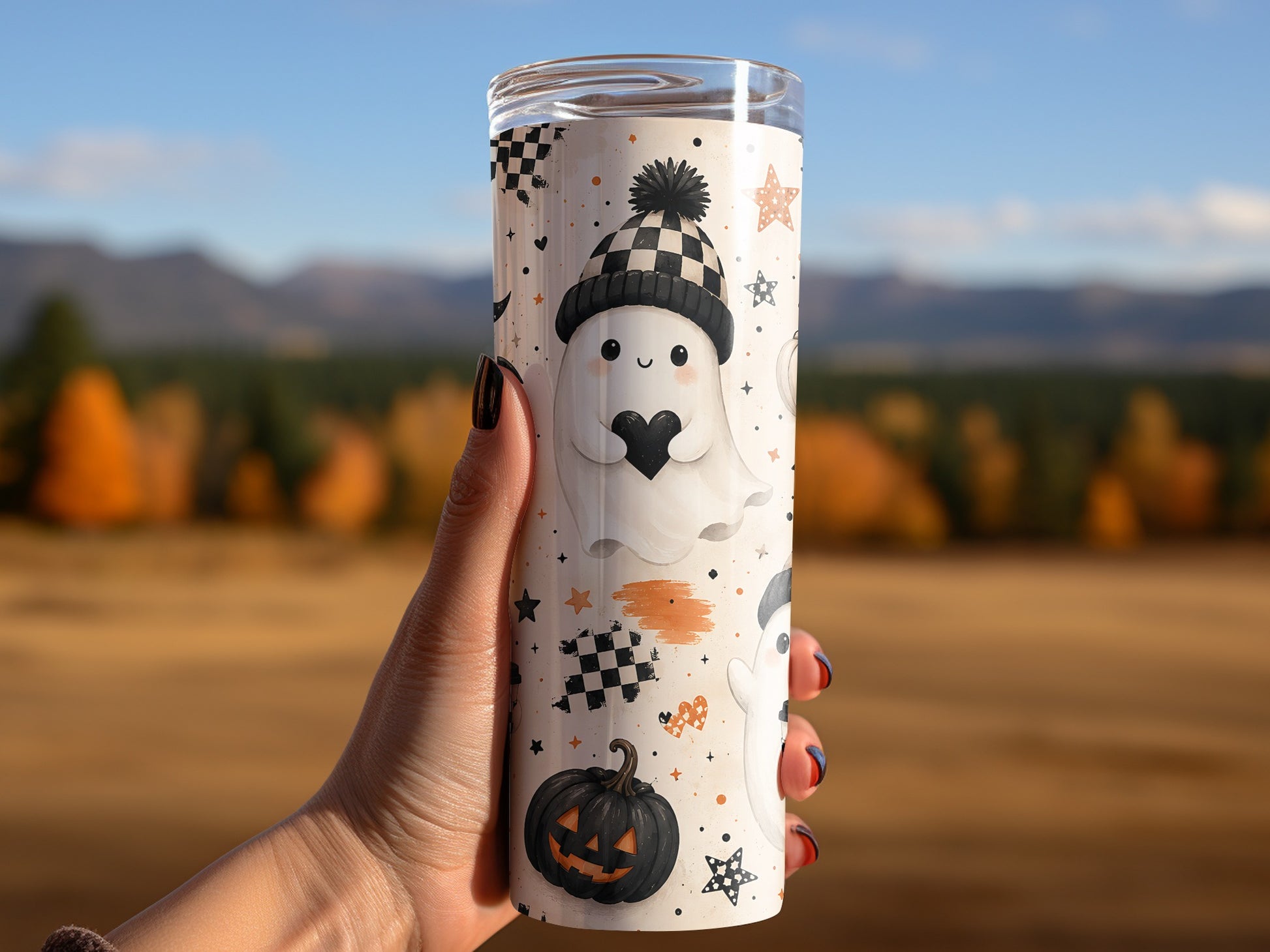 Tumbler with Halloween ghosts