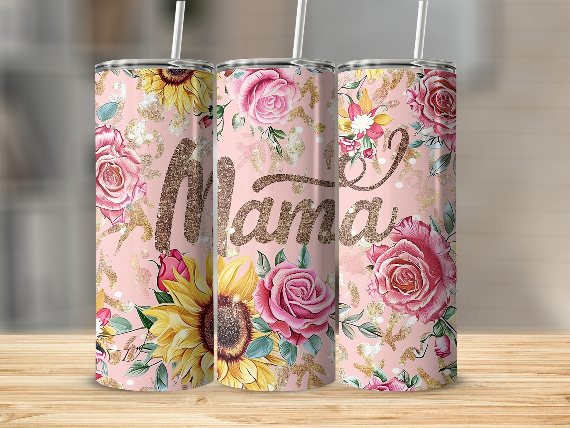 Floral Mama Tumbler with Sunflowers and Roses Design