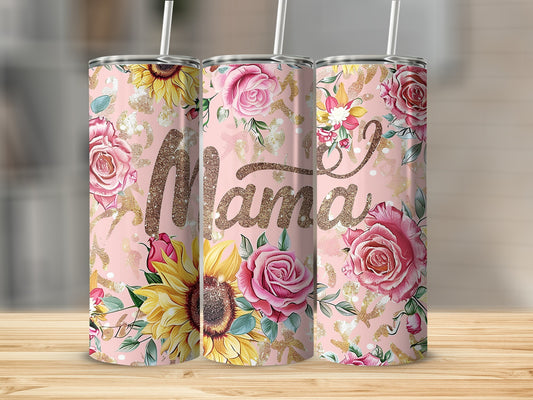 Floral Mama Tumbler with Sunflowers and Roses Design