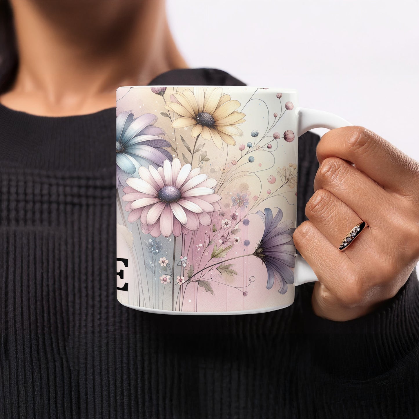 Elegant Pastel Flowers Watercolor Mug Design product type
