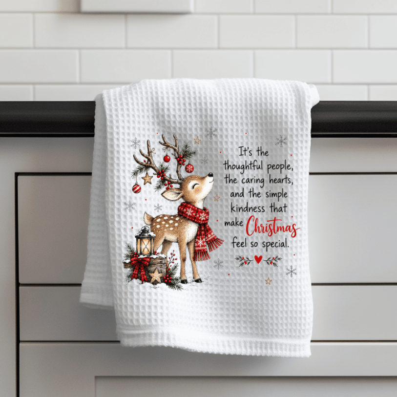Christmas Reindeer Waffle Weave Kitchen Towel – 16 × 24 Inches