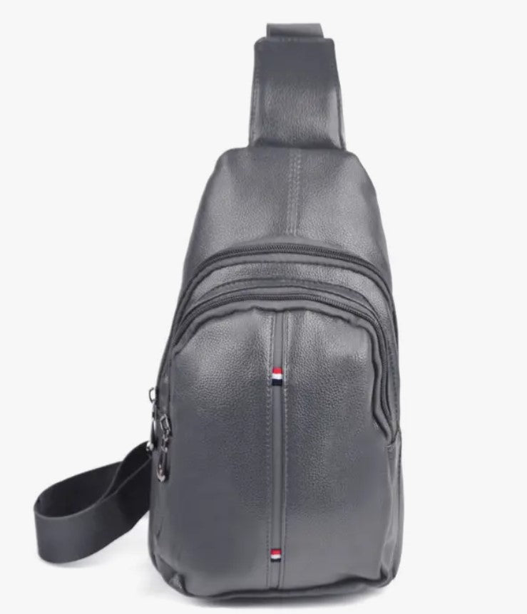 Synthetic Leather Crossbody Sling Bag in Charcoal