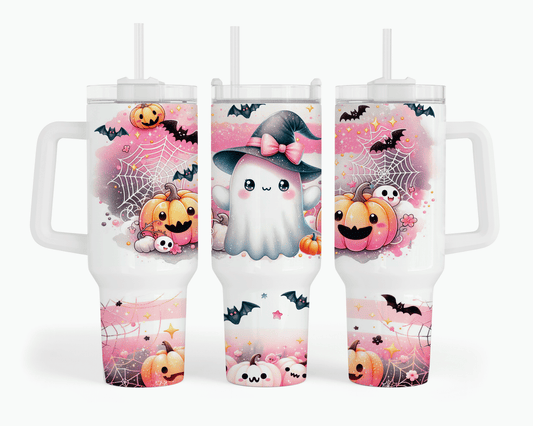 Kawaii Witch Ghost Pink Halloween 40 oz Tumbler