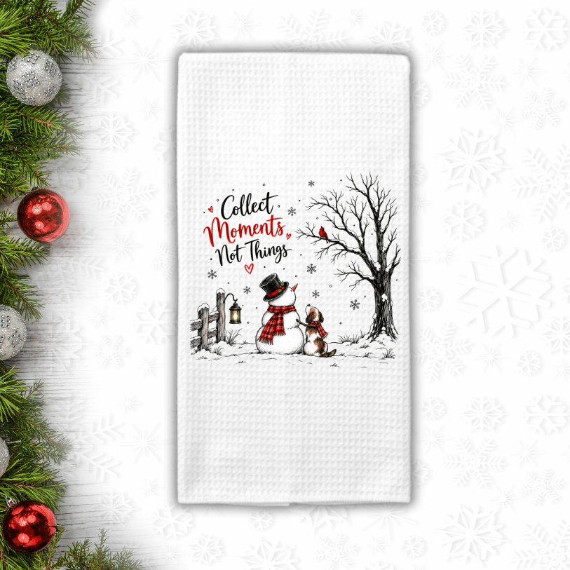 Collect Moments Snowman & Dog Waffle Weave Kitchen Towel
