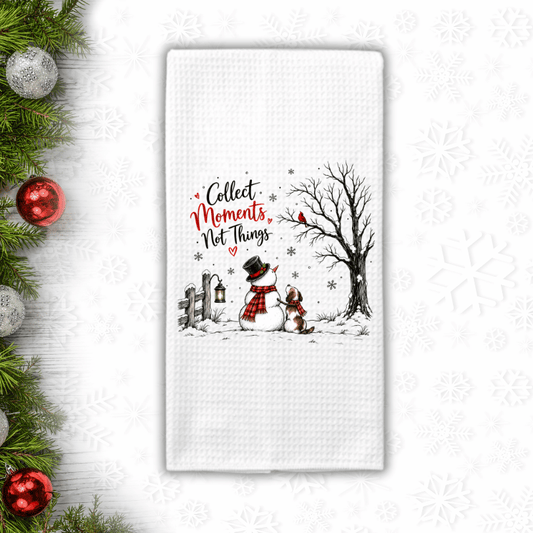 Collect Moments Snowman & Dog Waffle Weave Kitchen Towel