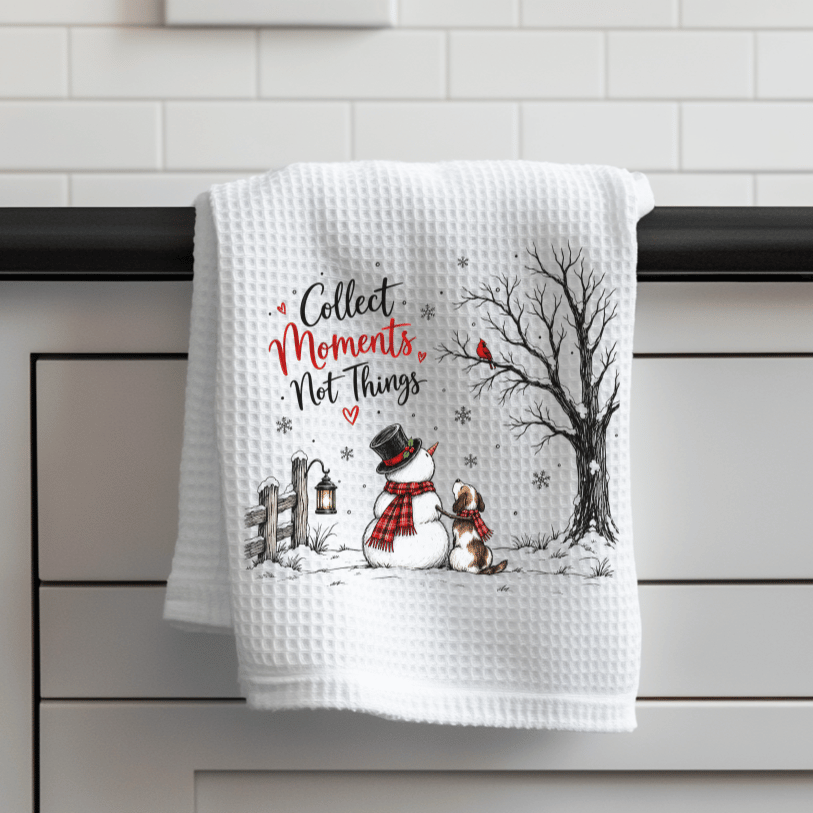 Collect Moments Snowman & Dog Waffle Weave Kitchen Towel