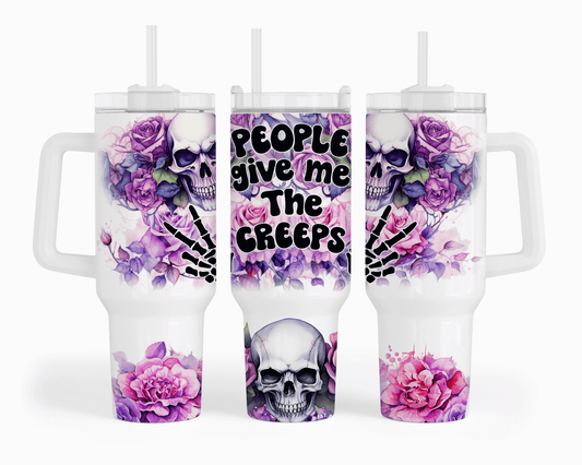 People Give Me The Creeps Skull Floral 40 oz Tumbler