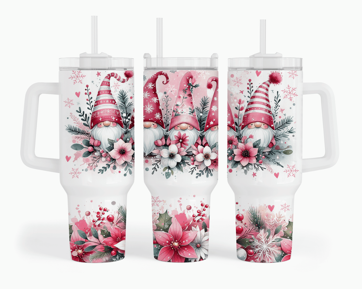Pink Christmas Gnomes Floral 40 oz Tumbler