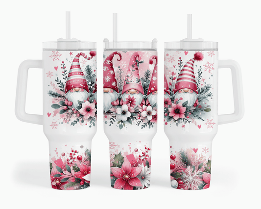 Pink Christmas Gnomes Floral 40 oz Tumbler