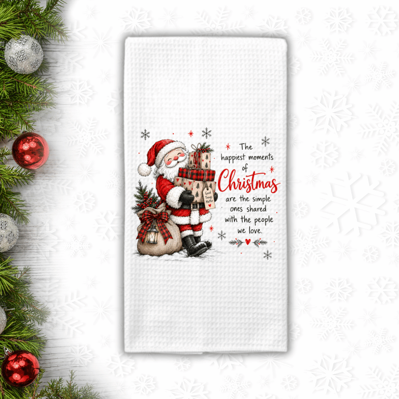 Santa with Gifts Christmas Waffle Weave Kitchen Towel – Happiest Moments