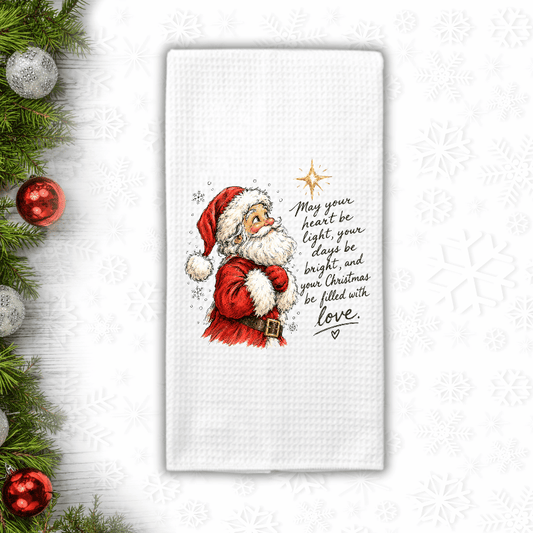 Santa Christmas Waffle Weave Kitchen Towel – Filled with Love