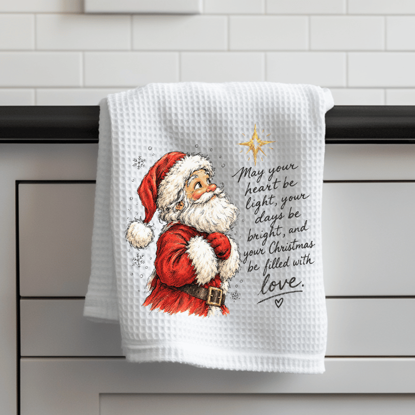 Santa Christmas Waffle Weave Kitchen Towel – Filled with Love