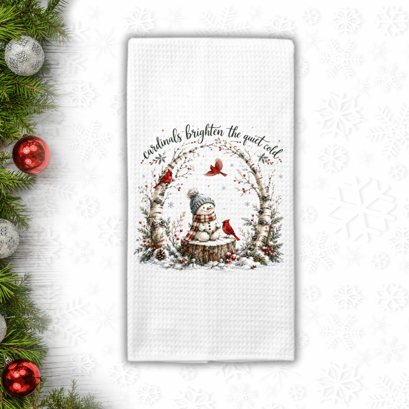 Snowman & Cardinals Winter Waffle Weave Kitchen Towel