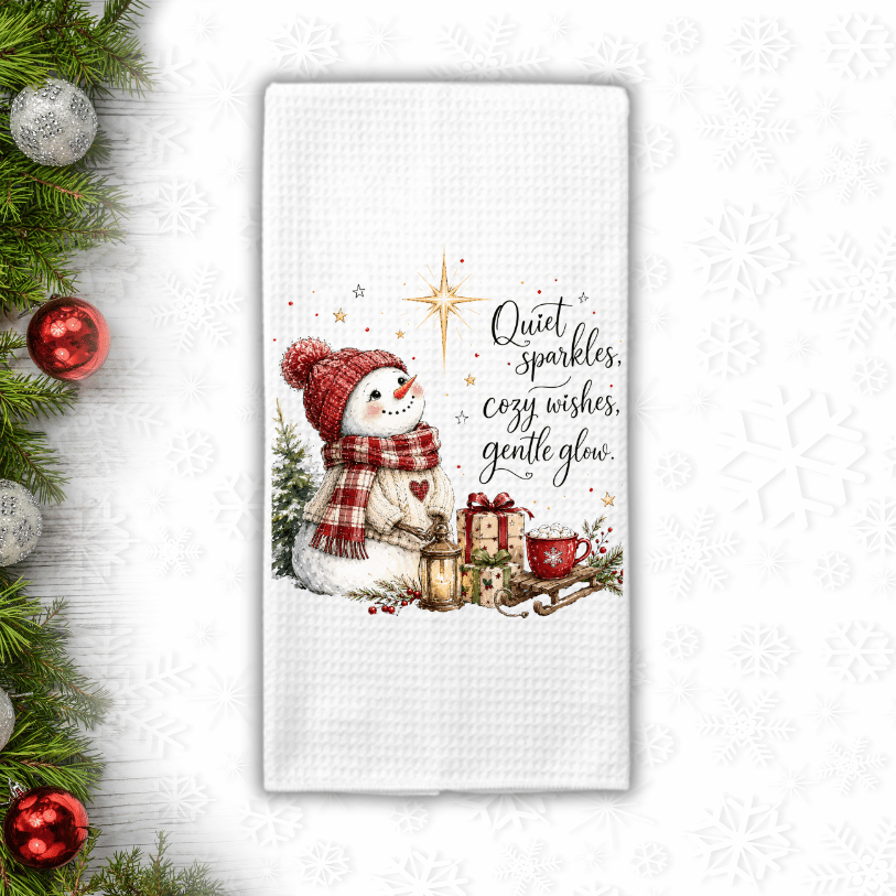 Quiet Sparkles Snowman Christmas Waffle Weave Kitchen Towel