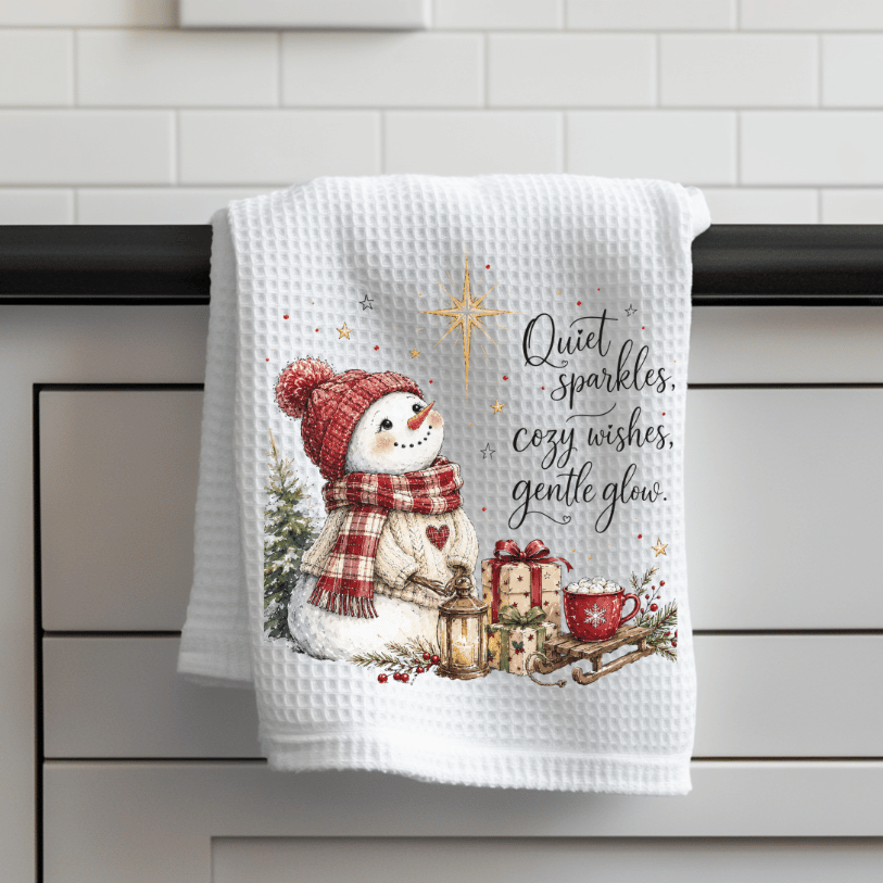 Quiet Sparkles Snowman Christmas Waffle Weave Kitchen Towel