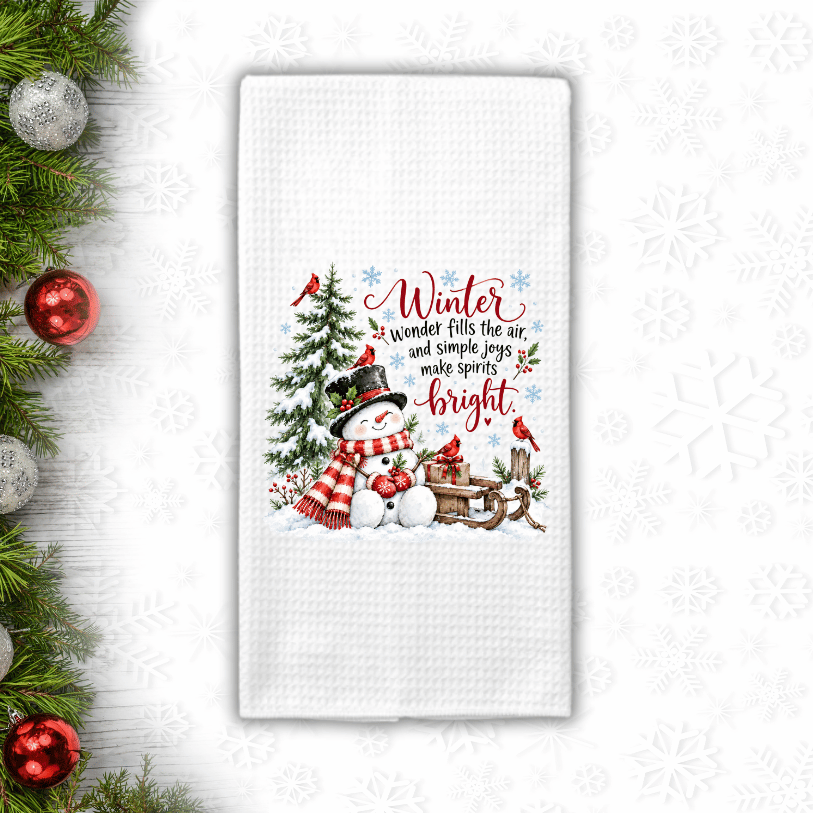 Winter Wonder Snowman & Cardinals Waffle Weave Kitchen Towel