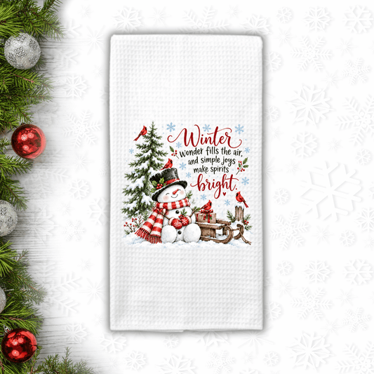 Winter Wonder Snowman & Cardinals Waffle Weave Kitchen Towel