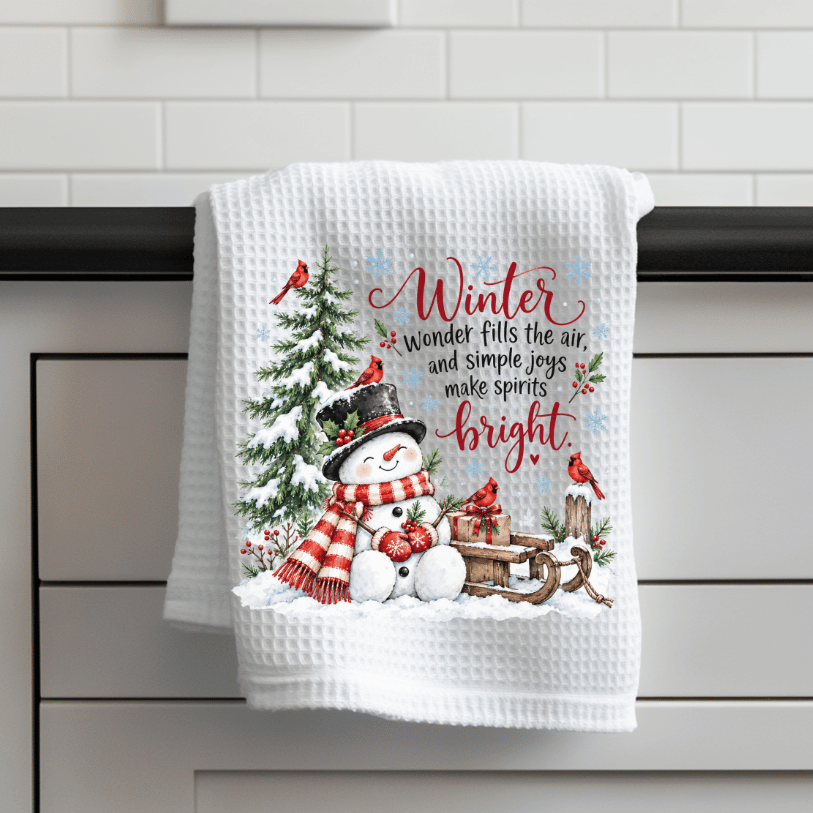 Winter Wonder Snowman & Cardinals Waffle Weave Kitchen Towel