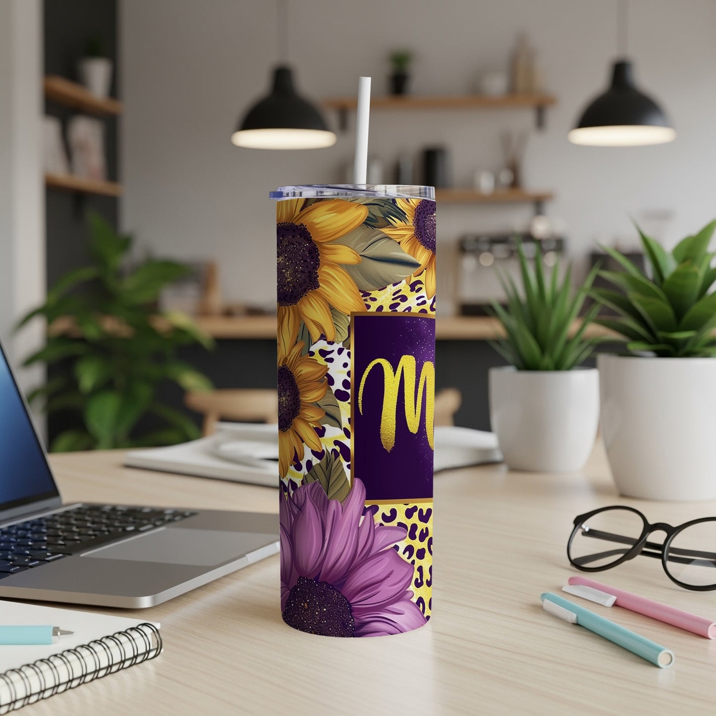 Personalized Sunflower and Leopard Print Tumbler