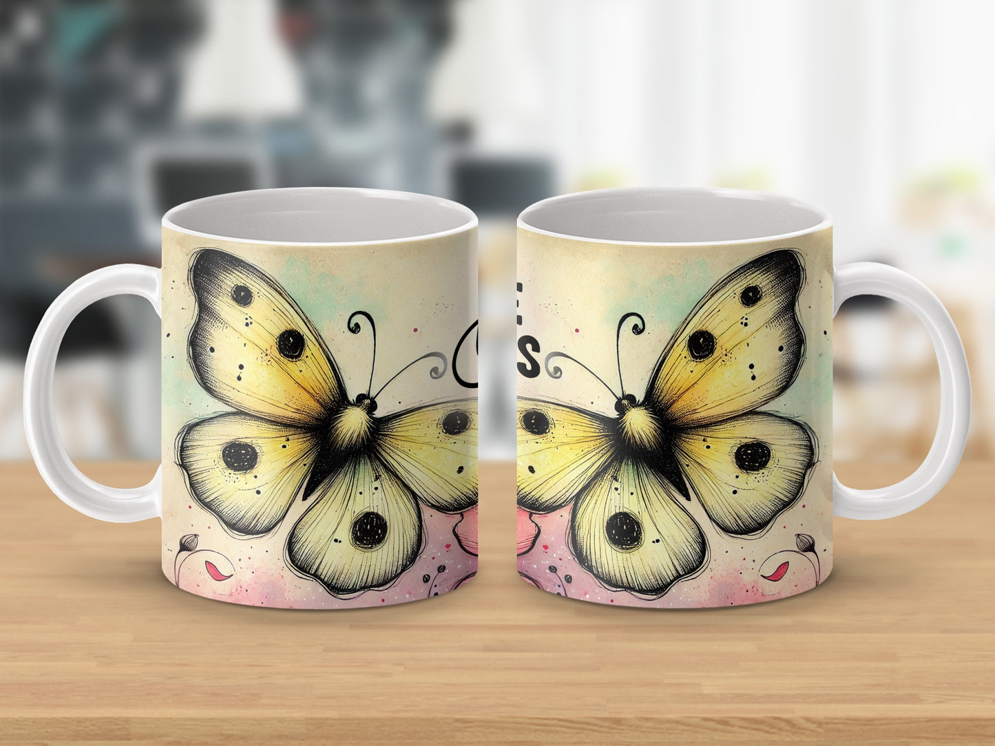 Yellow Butterfly Watercolor Sketch Design Mug product type