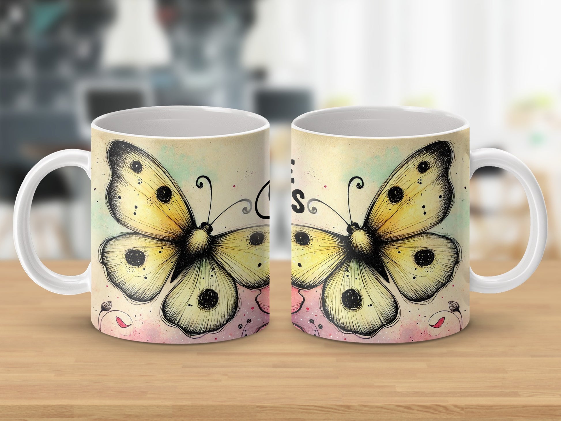 Yellow Butterfly Watercolor Sketch Design Mug product type