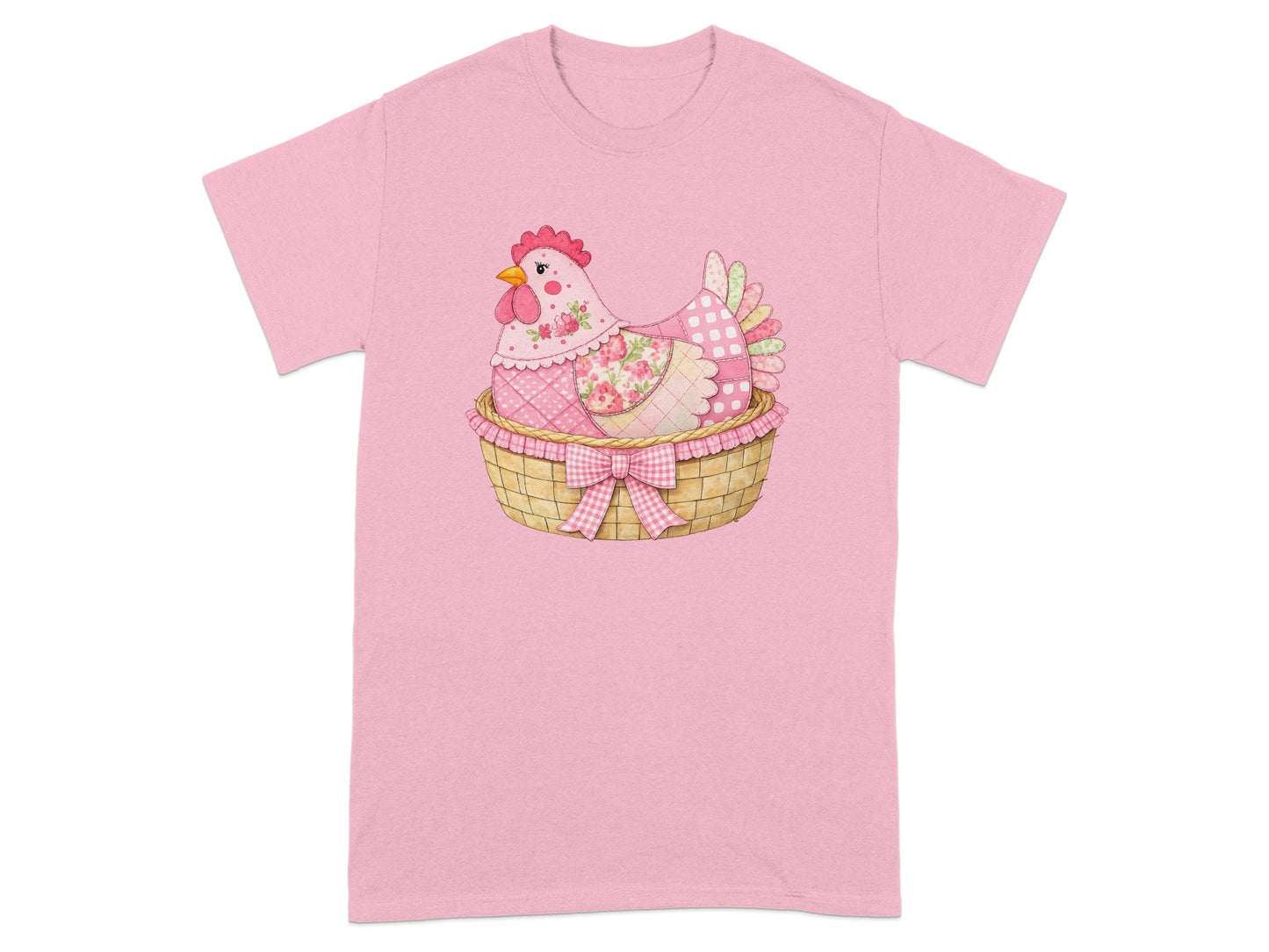 Pink T-Shirt with Chicken in Basket Design