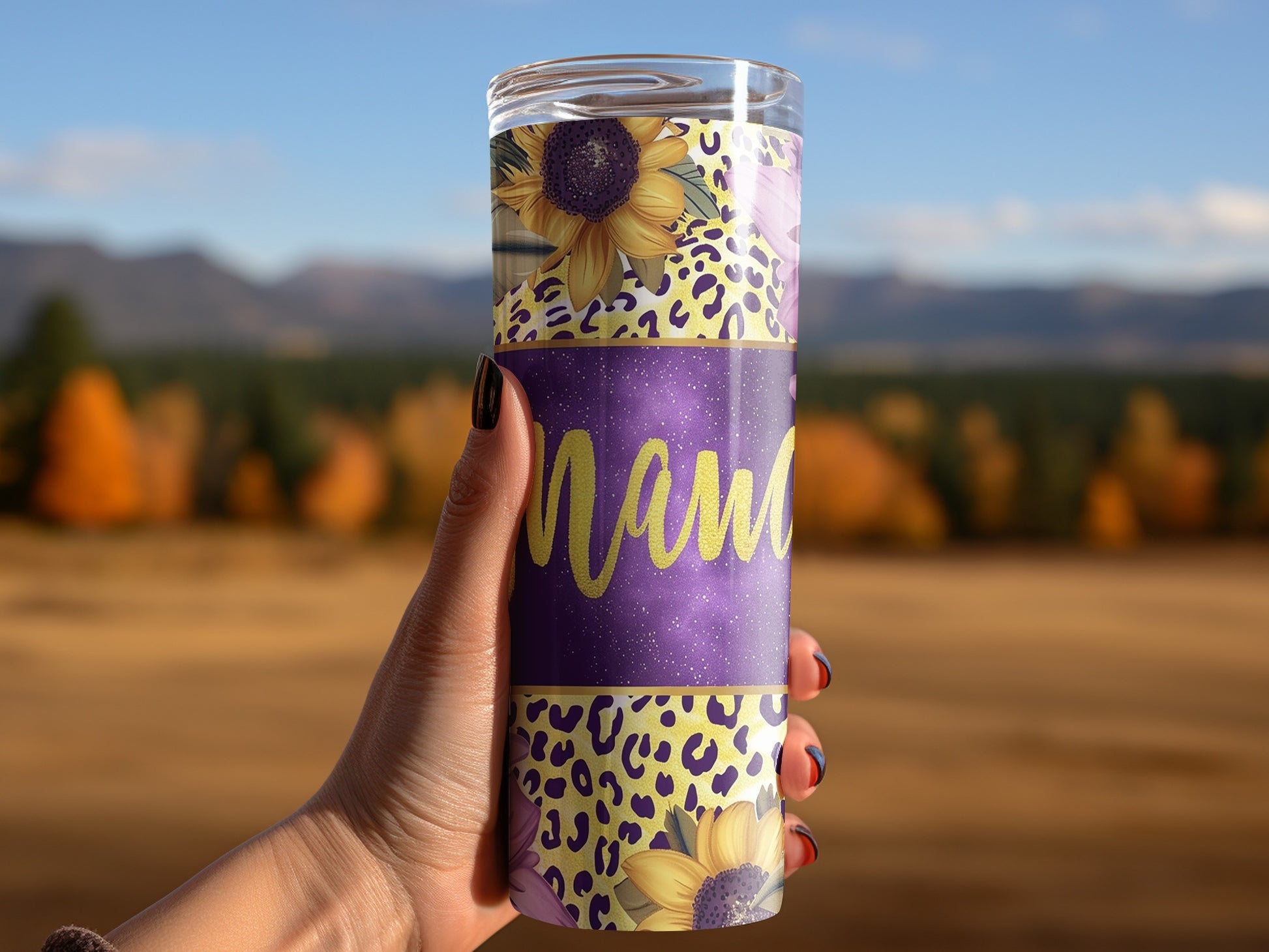 Purple Mama Sunflower Leopard Print Tumbler Cup