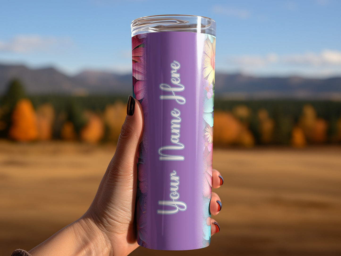 Your Name Here Floral Purple Design Tumbler product type