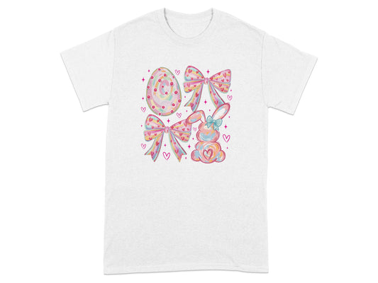 Colorful Bunny Egg and Bow Design T-Shirt for Easter